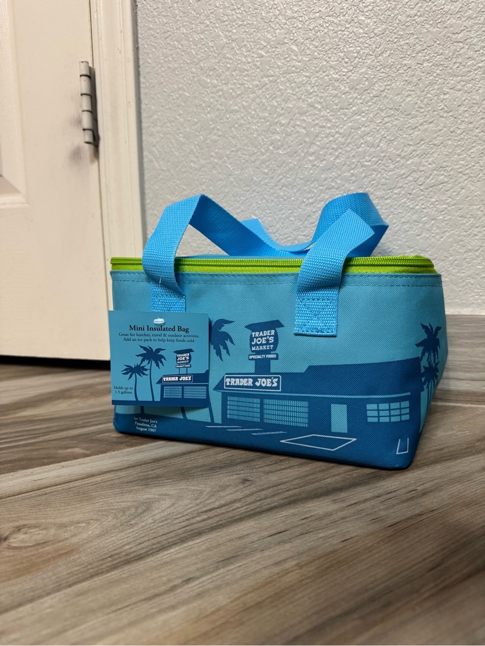 Trader Joe's Mini Insulated Lunch Bag - Blue with Lime Zipper